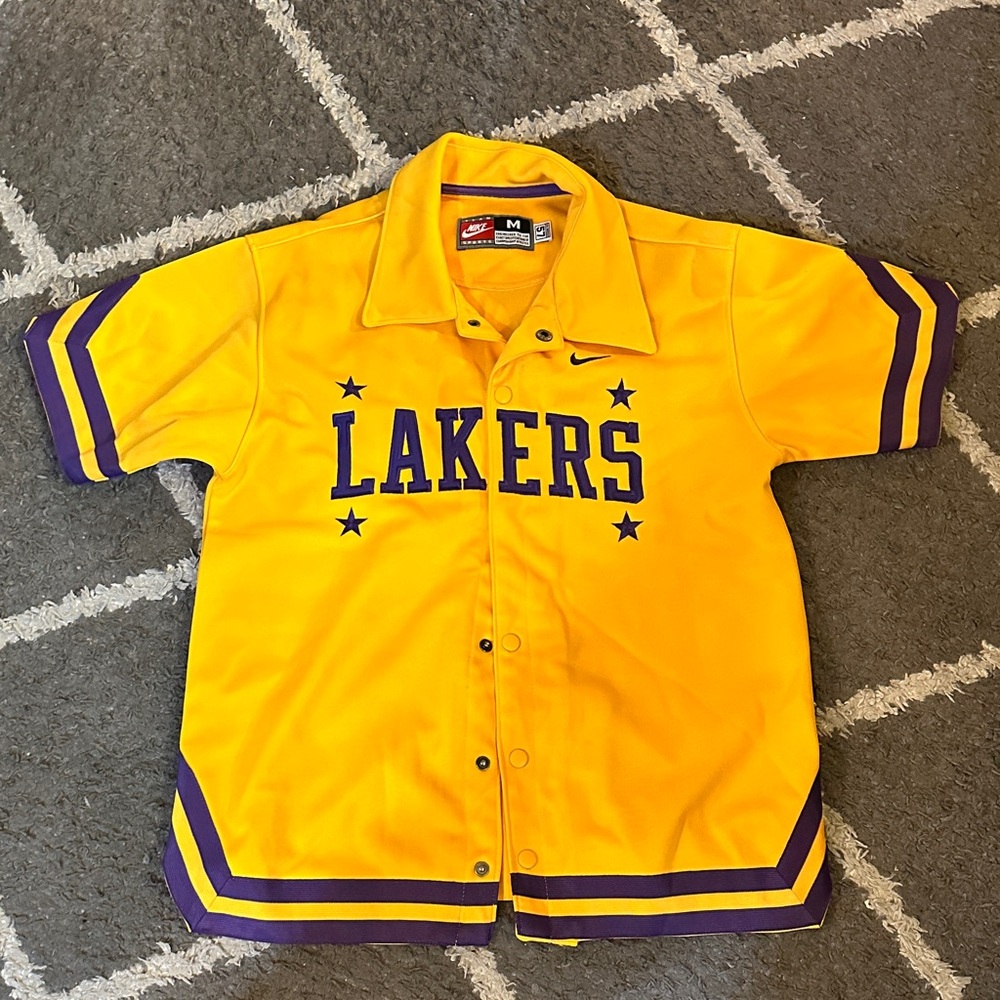 Nike Yellow and Purple Lakers Button Down Jersey Shirt Size M